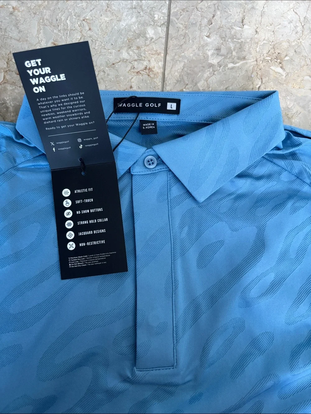Waggle Men’s Golf Superior Jacquard Light Blue Polo - Picture 7 of 8